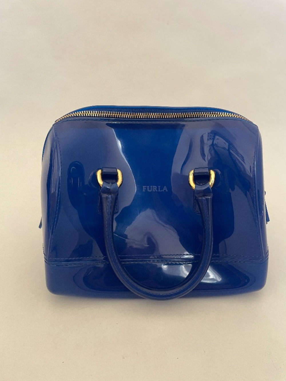 Furla Candy Jelly Bag, Blue Plastic, Top Handle Purse, Made in Italy